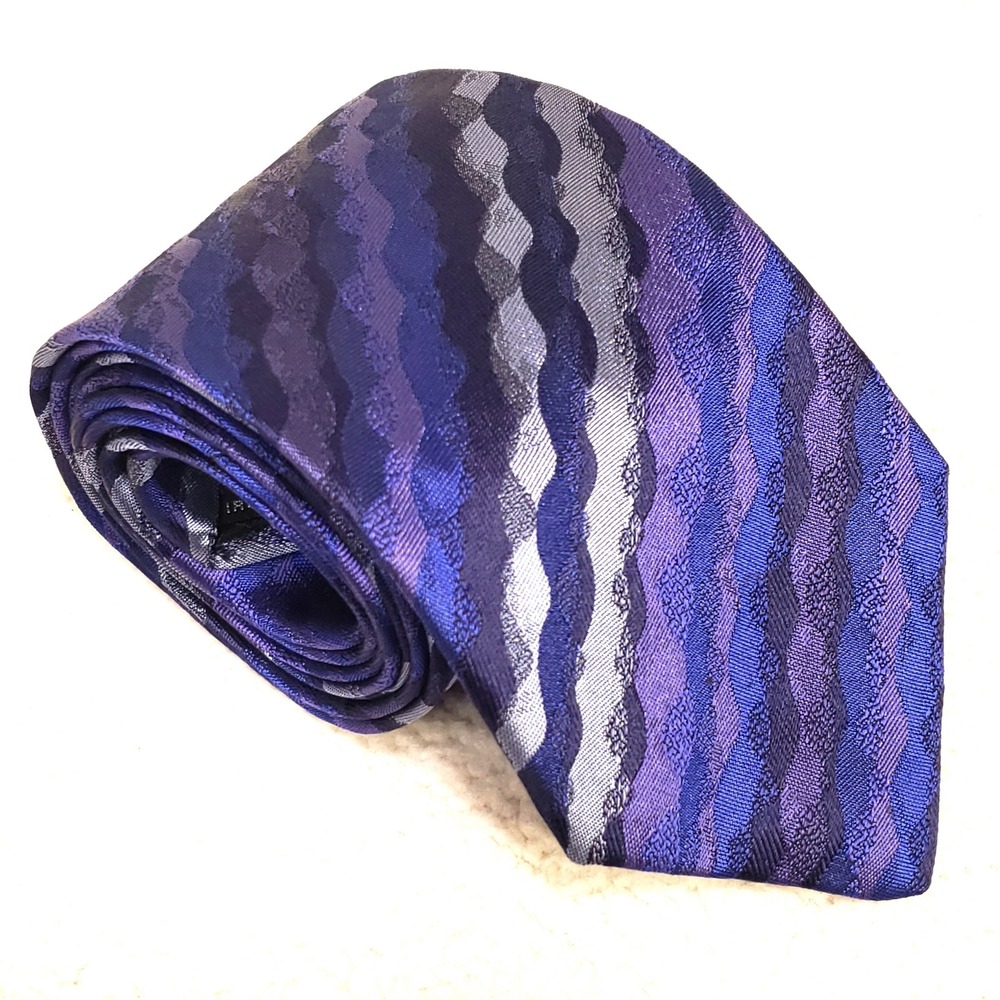 Missoni Necktie Purple Blue Gray Wave Silk Italy Designer 3.25" Wide Cravatte